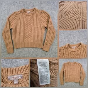 J Crew Sweater Womens Medium Brown 100% Cotton Cable Knit Crewneck Pullover
